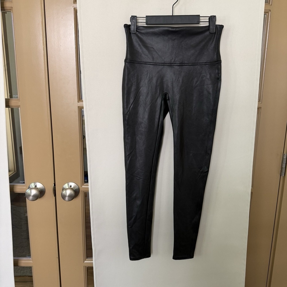 Spanx Womens Large Black Faux Leather Pull On Leggings Pants‎ Bottoms